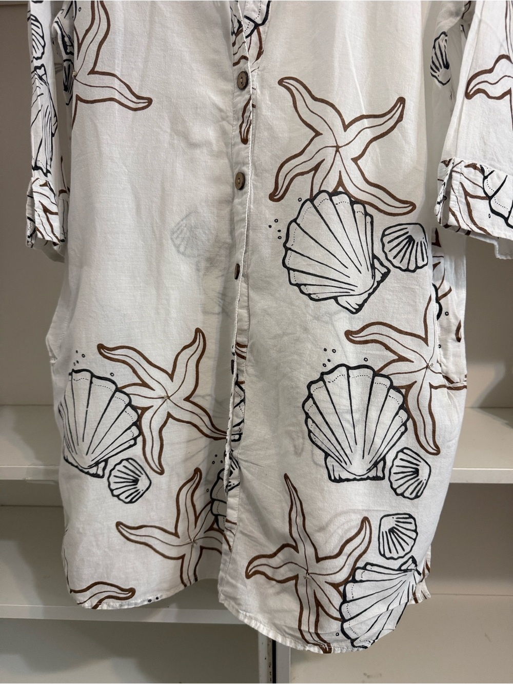 6. CLUB Z White Seashell Print Button-Front Coverup Dress - Picture 8 of 8